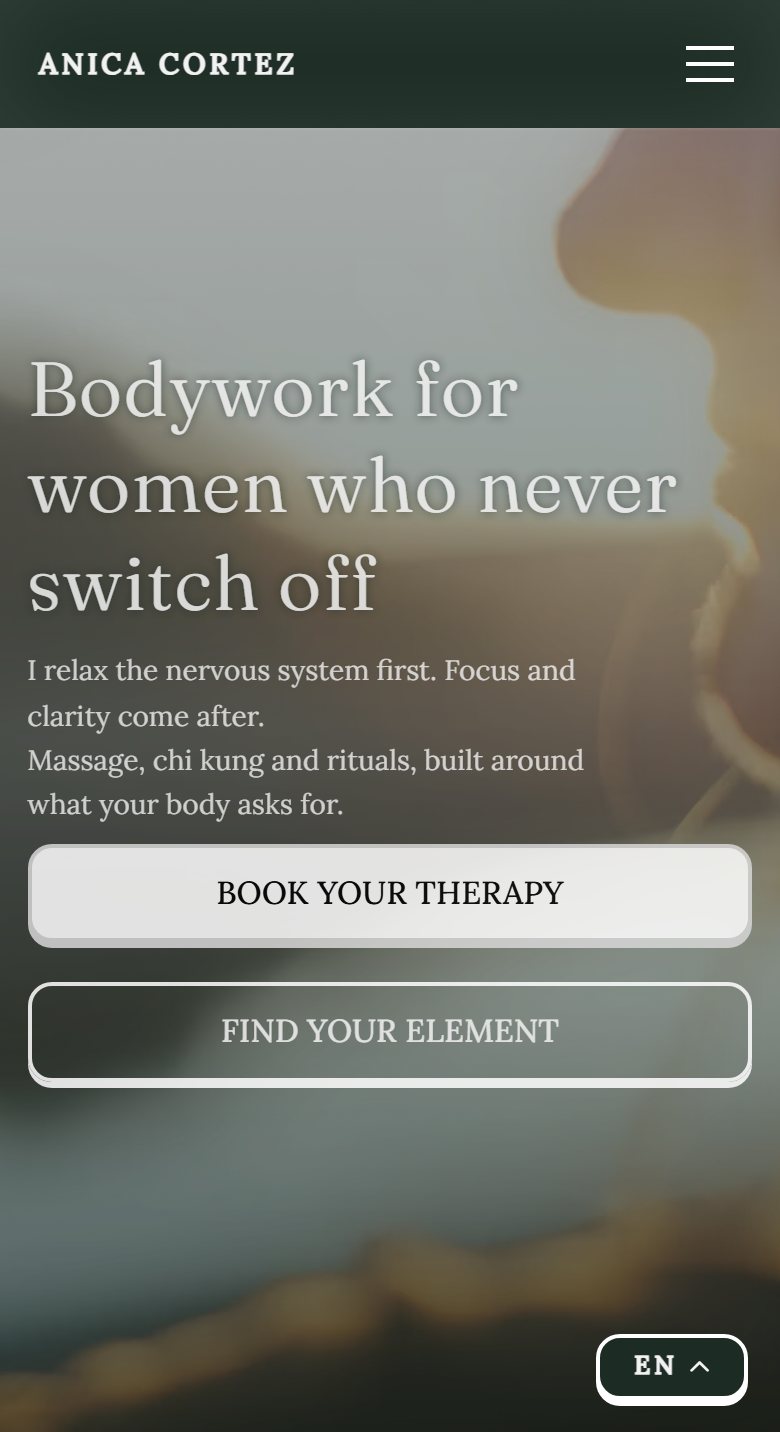 Anica Cortez Healing homepage on a phone