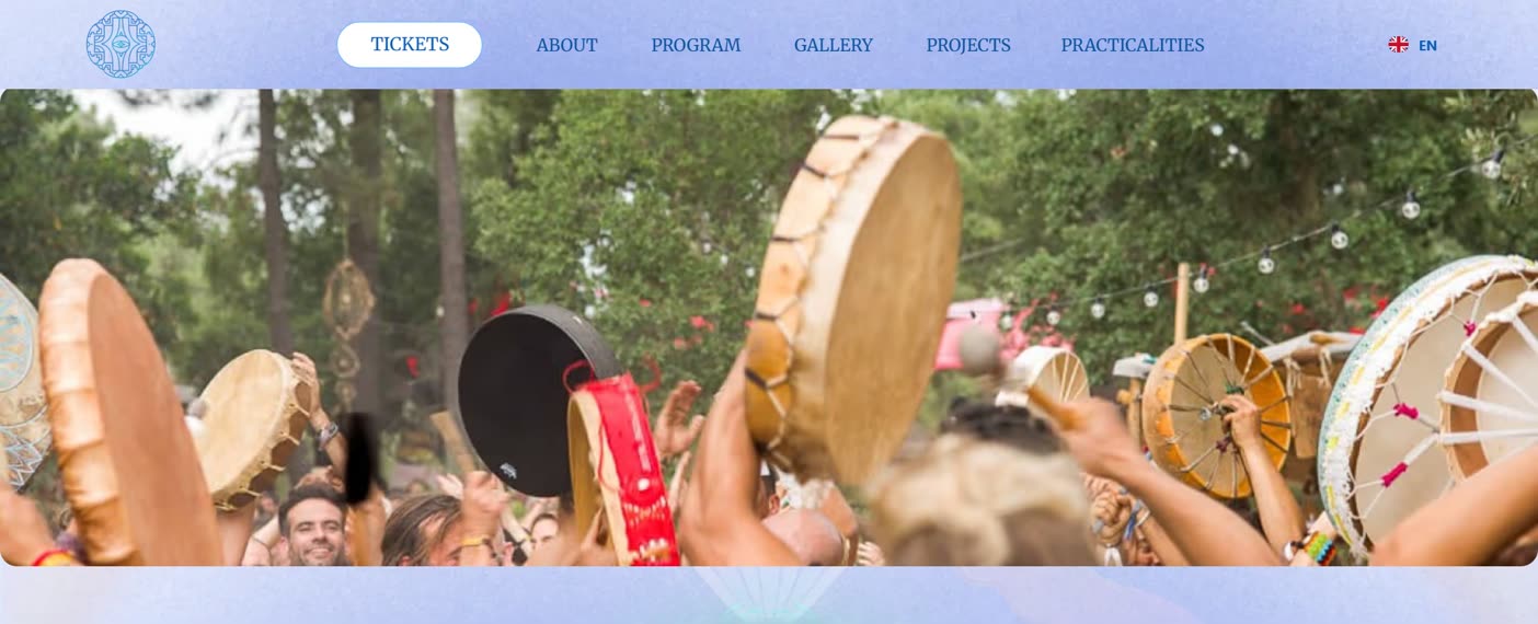 After: the Program and Artists page with a drum circle photo