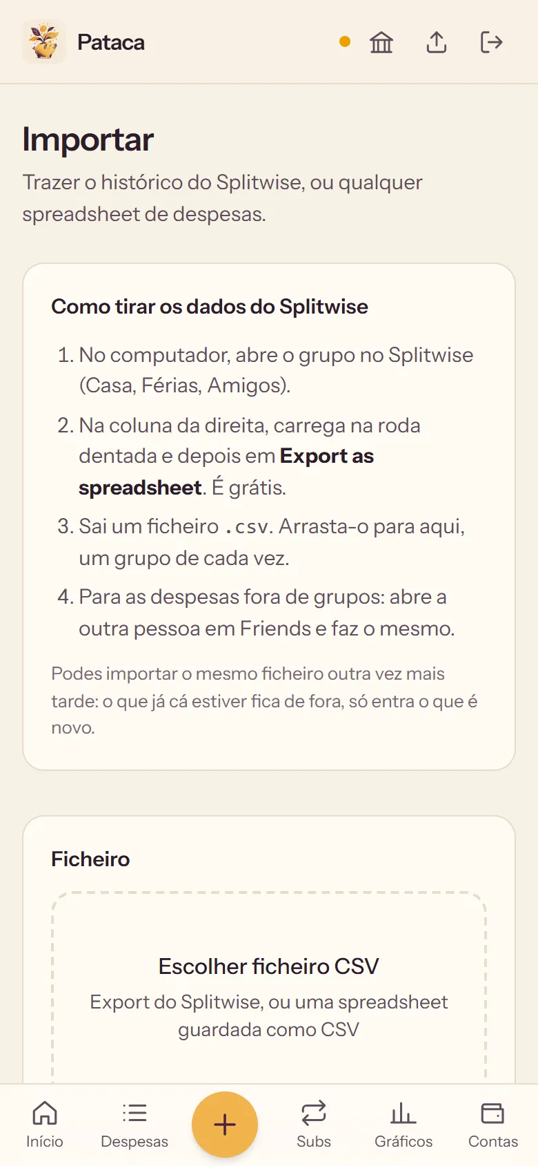 Pataca: bringing in the history from Splitwise, step by step.