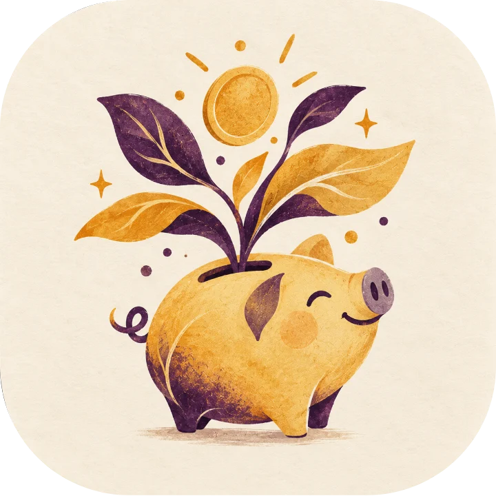 The Pataca app icon: a golden piggy bank with a plant growing out of the coin slot, and a coin above it.